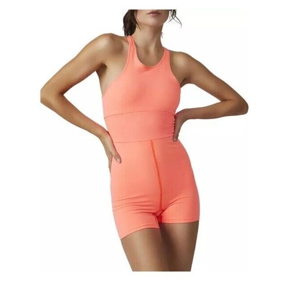 FREE PEOPLE FP Movement Every Single Time Runsie Neon Coral Size M / L NWT - Picture 1 of 12